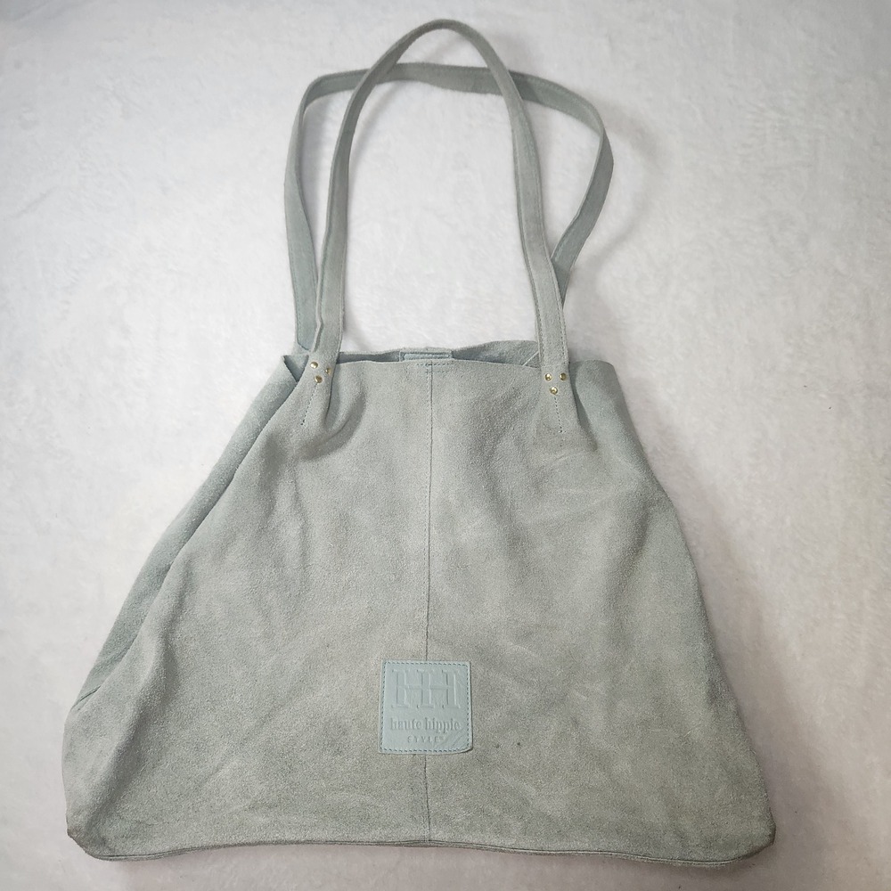 Haute Hippie Suede Sage Green Leather Tote Bag Shopper Gold Stud India Boho Chic